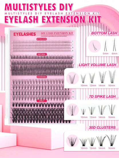 Queenice 480pcs Eyelash Clusters, Lower Lashes, Light Volume, DIY Individual Lashes, Manga Style Lashes, Natural And Voluminous Effect, Curly Lashes, Reusable Lashes, Travel And Holiday Essential, Las