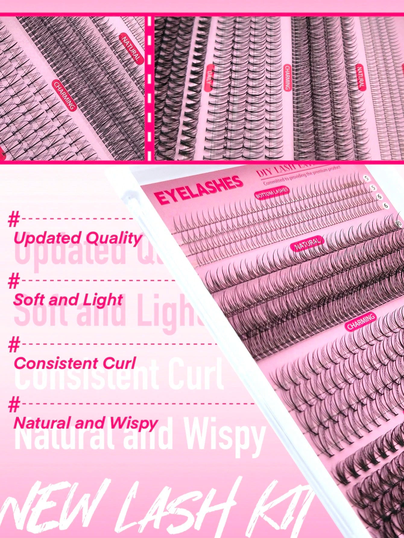 Queenice 480pcs Eyelash Clusters, Lower Lashes, Light Volume, DIY Individual Lashes, Manga Style Lashes, Natural And Voluminous Effect, Curly Lashes, Reusable Lashes, Travel And Holiday Essential, Las
