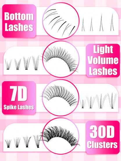 Queenice 480pcs Eyelash Clusters, Lower Lashes, Light Volume, DIY Individual Lashes, Manga Style Lashes, Natural And Voluminous Effect, Curly Lashes, Reusable Lashes, Travel And Holiday Essential, Las