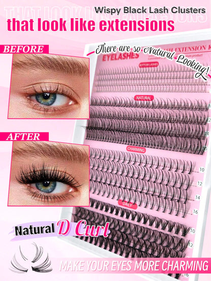 Queenice 480pcs Eyelash Clusters, Lower Lashes, Light Volume, DIY Individual Lashes, Manga Style Lashes, Natural And Voluminous Effect, Curly Lashes, Reusable Lashes, Travel And Holiday Essential, Las
