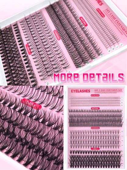 Queenice 480pcs Eyelash Clusters, Lower Lashes, Light Volume, DIY Individual Lashes, Manga Style Lashes, Natural And Voluminous Effect, Curly Lashes, Reusable Lashes, Travel And Holiday Essential, Las