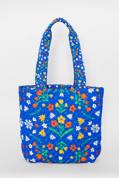 Quilted Tote, Blue Scandinavian Floral