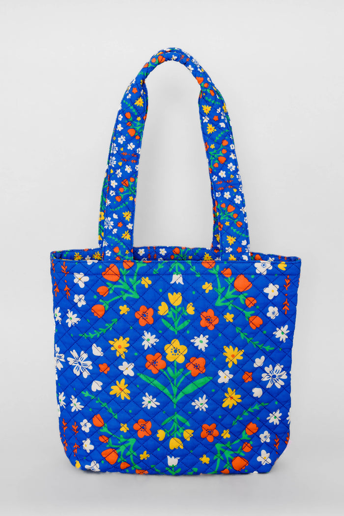 Quilted Tote, Blue Scandinavian Floral