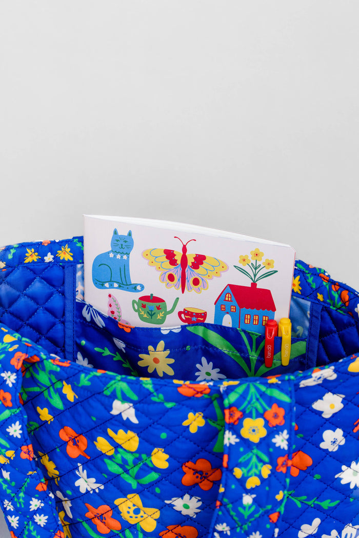 Quilted Tote, Blue Scandinavian Floral