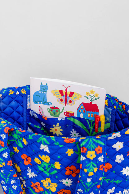 Quilted Tote, Blue Scandinavian Floral