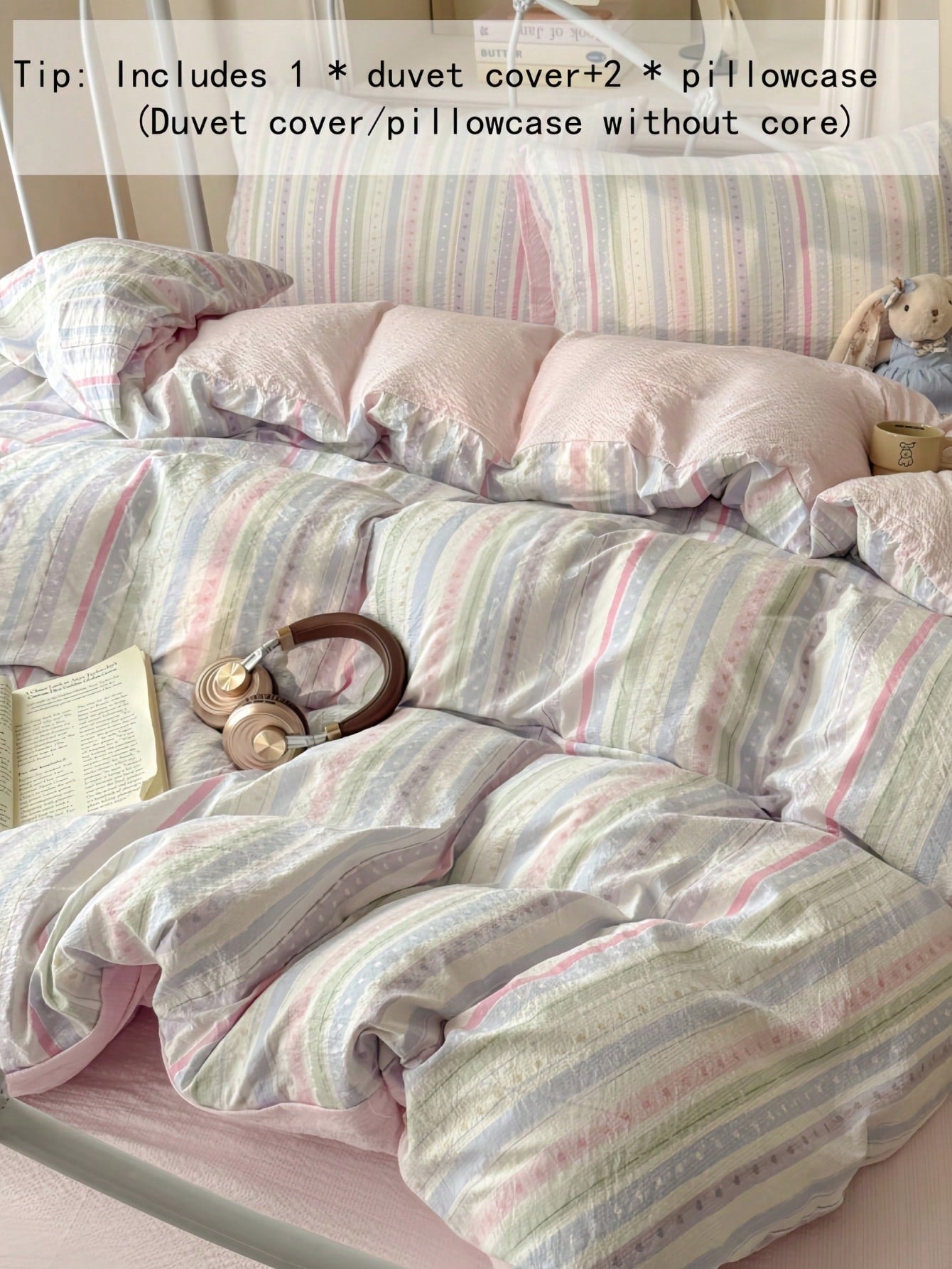 Rainbow Line Duvet Cover Set, Colorful Line Heart Duvet Cover, Includes 1*Duvet Cover+2*Pillowcases, 100% Polyester, Sweet Home Bedroom Decor, Suitable For Single Bed, Double Bed, Queen Bed, King Bed