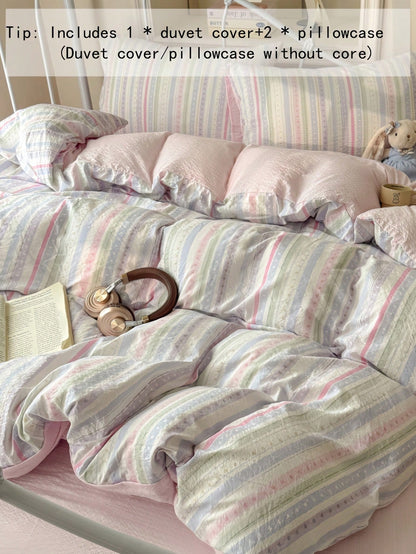 Rainbow Line Duvet Cover Set, Colorful Line Heart Duvet Cover, Includes 1*Duvet Cover+2*Pillowcases, 100% Polyester, Sweet Home Bedroom Decor, Suitable For Single Bed, Double Bed, Queen Bed, King Bed