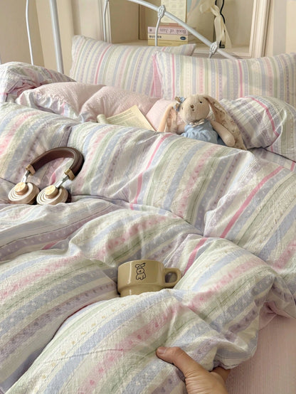 Rainbow Line Duvet Cover Set, Colorful Line Heart Duvet Cover, Includes 1*Duvet Cover+2*Pillowcases, 100% Polyester, Sweet Home Bedroom Decor, Suitable For Single Bed, Double Bed, Queen Bed, King Bed