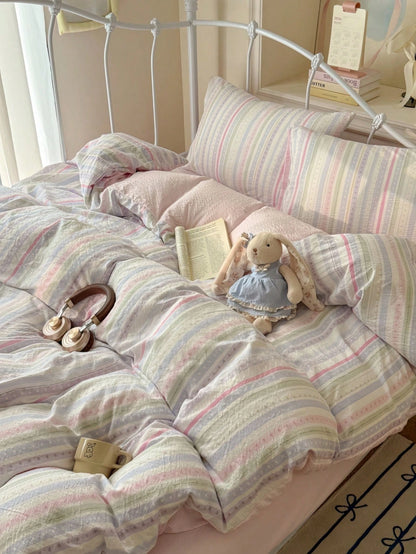 Rainbow Line Duvet Cover Set, Colorful Line Heart Duvet Cover, Includes 1*Duvet Cover+2*Pillowcases, 100% Polyester, Sweet Home Bedroom Decor, Suitable For Single Bed, Double Bed, Queen Bed, King Bed