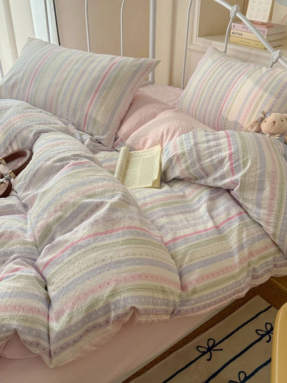 Rainbow Line Duvet Cover Set, Colorful Line Heart Duvet Cover, Includes 1*Duvet Cover+2*Pillowcases, 100% Polyester, Sweet Home Bedroom Decor, Suitable For Single Bed, Double Bed, Queen Bed, King Bed