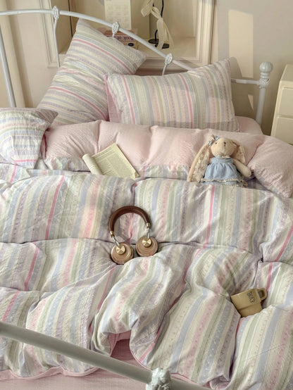 Rainbow Line Duvet Cover Set, Colorful Line Heart Duvet Cover, Includes 1*Duvet Cover+2*Pillowcases, 100% Polyester, Sweet Home Bedroom Decor, Suitable For Single Bed, Double Bed, Queen Bed, King Bed