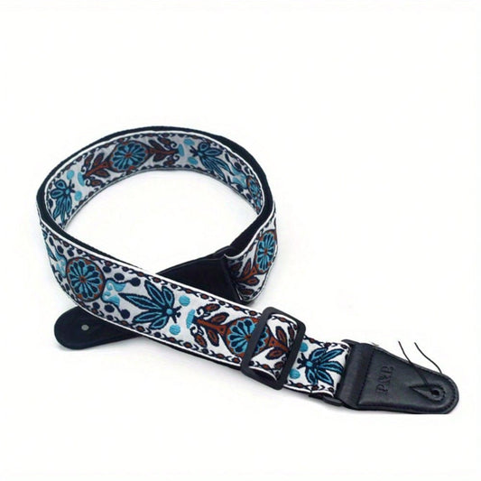 Random Pattern Style Embroidered Print Guitar Strap Vintage Adjustable Strap For Folk Electric Guitar Bass Ukulele Guitar Accessories