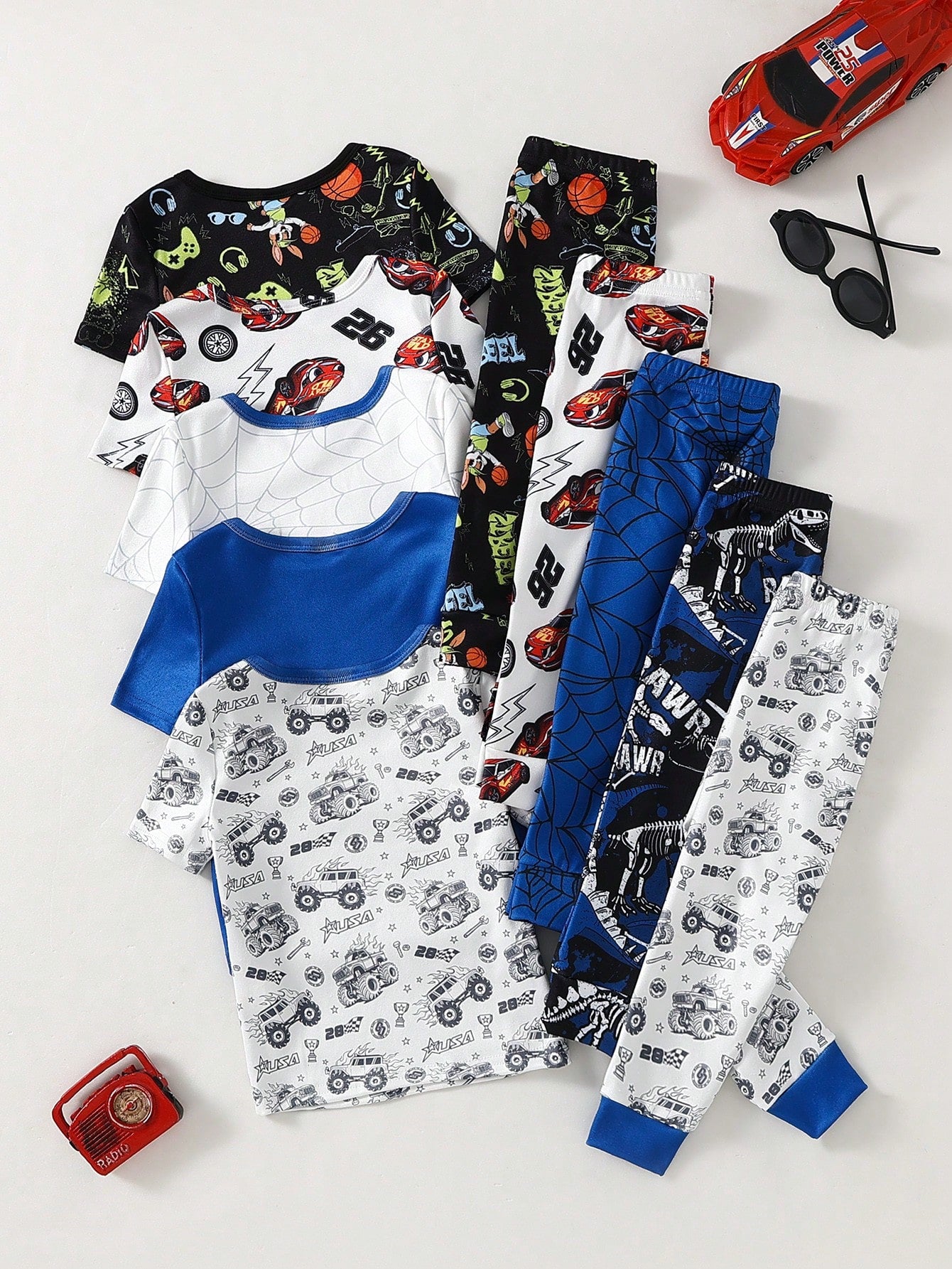 Randomly Sent 2 Sets Of Baby Boy Fashionable Cool Minimalist Classic Casual Daily Comfortable Soft High Elasticity Knit Tight Fabric Blue Multicolor Dinosaur Off-Road Car Racing Car Rabbit Sports Foot