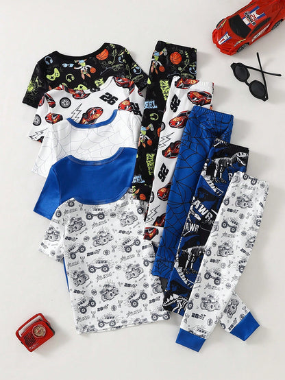 Randomly Sent 2 Sets Of Baby Boy Fashionable Cool Minimalist Classic Casual Daily Comfortable Soft High Elasticity Knit Tight Fabric Blue Multicolor Dinosaur Off-Road Car Racing Car Rabbit Sports Foot