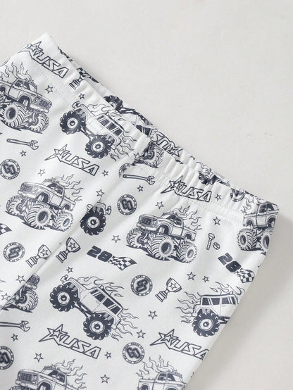 Randomly Sent 2 Sets Of Baby Boy Fashionable Cool Minimalist Classic Casual Daily Comfortable Soft High Elasticity Knit Tight Fabric Blue Multicolor Dinosaur Off-Road Car Racing Car Rabbit Sports Foot