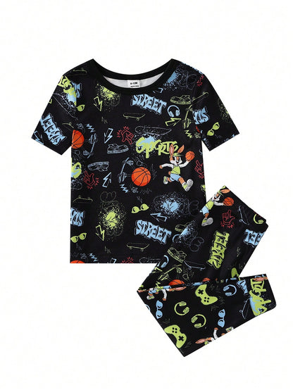 Randomly Sent 2 Sets Of Baby Boy Fashionable Cool Minimalist Classic Casual Daily Comfortable Soft High Elasticity Knit Tight Fabric Blue Multicolor Dinosaur Off-Road Car Racing Car Rabbit Sports Foot