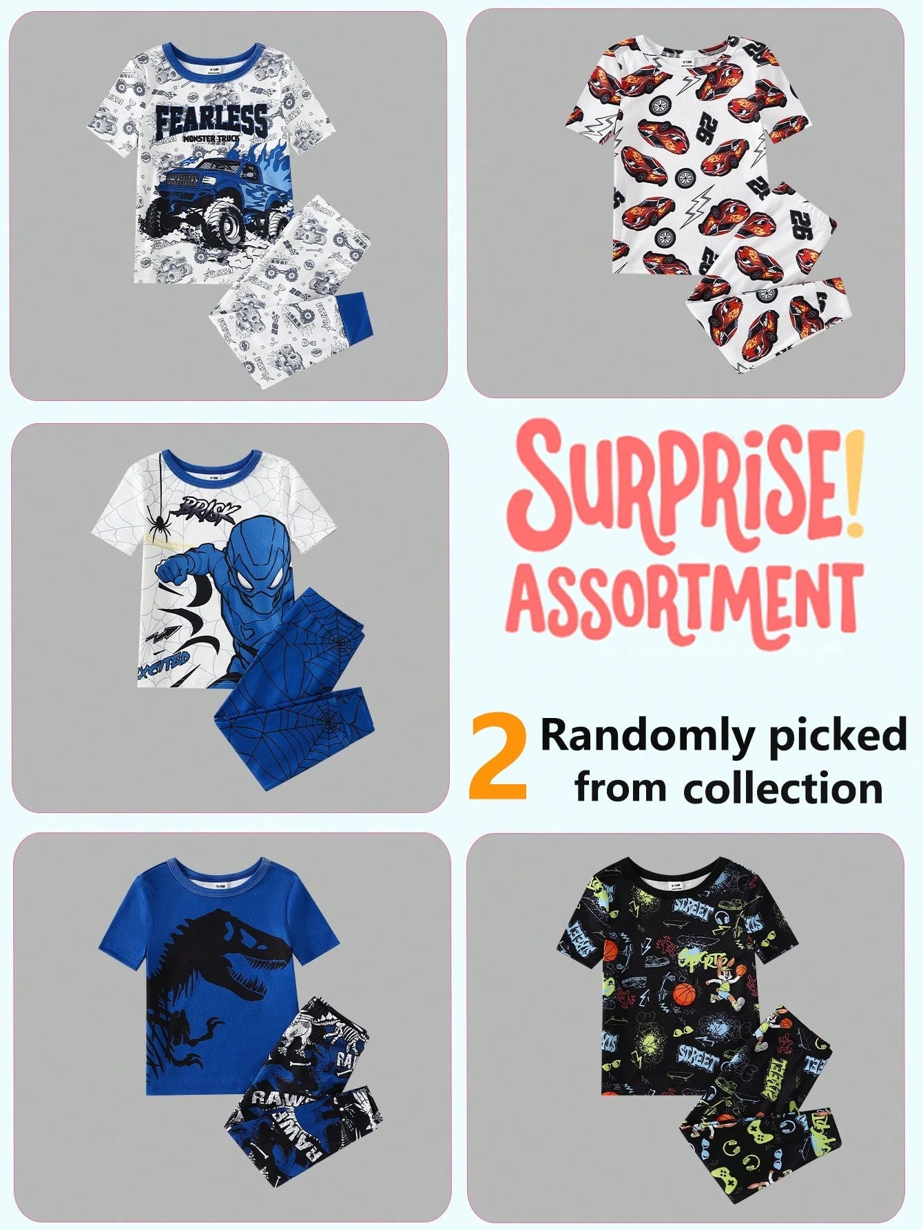 Randomly Sent 2 Sets Of Baby Boy Fashionable Cool Minimalist Classic Casual Daily Comfortable Soft High Elasticity Knit Tight Fabric Blue Multicolor Dinosaur Off-Road Car Racing Car Rabbit Sports Foot