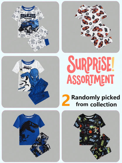 Randomly Sent 2 Sets Of Baby Boy Fashionable Cool Minimalist Classic Casual Daily Comfortable Soft High Elasticity Knit Tight Fabric Blue Multicolor Dinosaur Off-Road Car Racing Car Rabbit Sports Foot