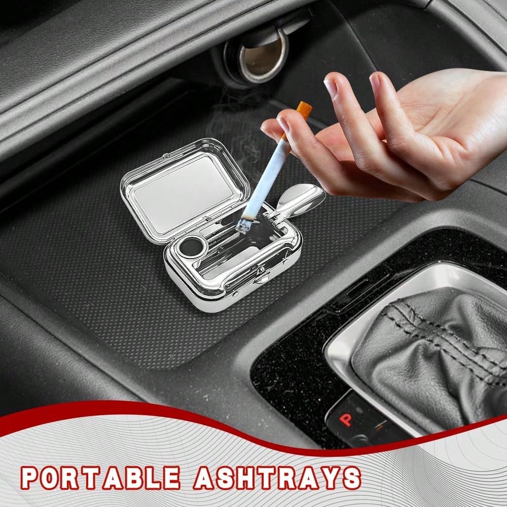 Rebvugr Portable Ashtrays, Stainless Steel Carry-On Mini Ashtray With Windproof Lid, Portable Waterproof Creative Pocket Ashtray For Indoor/Outdoor, Universal Car Accessories For Most Cars (Red)