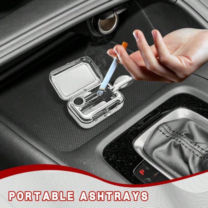 Rebvugr Portable Ashtrays, Stainless Steel Carry-On Mini Ashtray With Windproof Lid, Portable Waterproof Creative Pocket Ashtray For Indoor/Outdoor, Universal Car Accessories For Most Cars (Red)