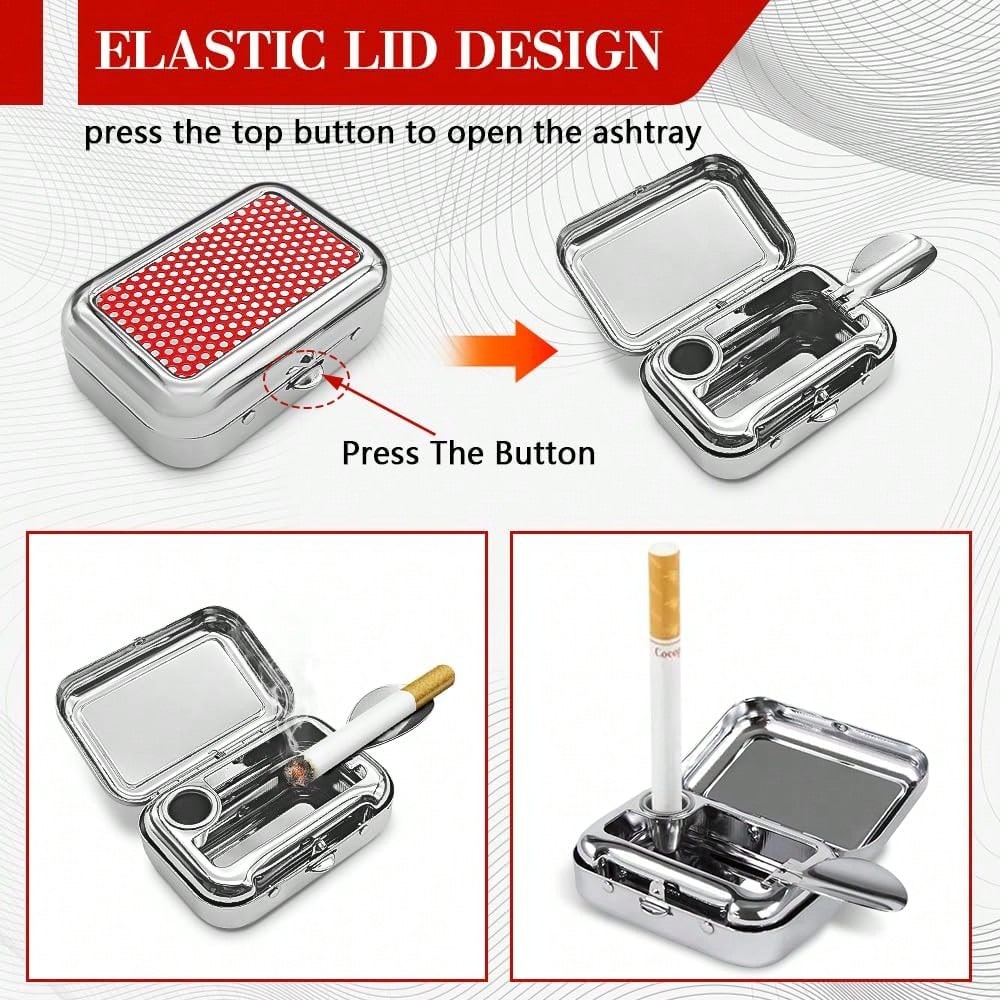 Rebvugr Portable Ashtrays, Stainless Steel Carry-On Mini Ashtray With Windproof Lid, Portable Waterproof Creative Pocket Ashtray For Indoor/Outdoor, Universal Car Accessories For Most Cars (Red)