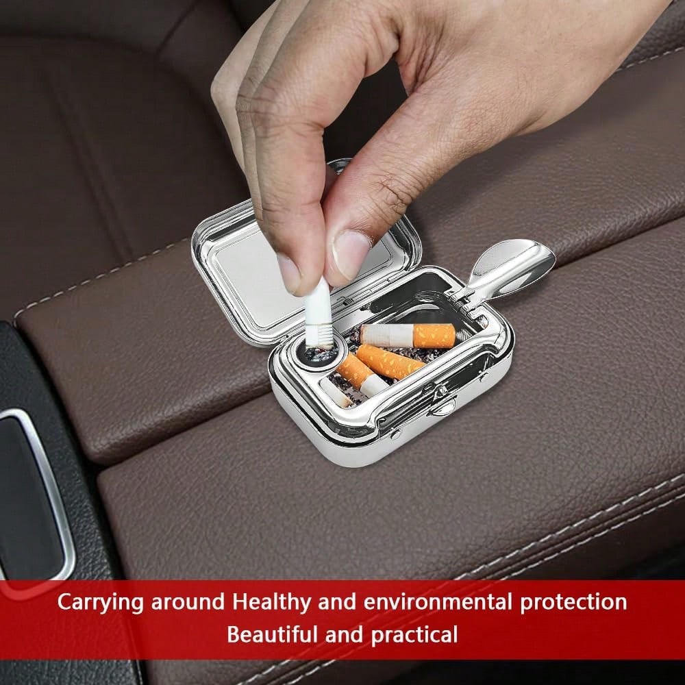 Rebvugr Portable Ashtrays, Stainless Steel Carry-On Mini Ashtray With Windproof Lid, Portable Waterproof Creative Pocket Ashtray For Indoor/Outdoor, Universal Car Accessories For Most Cars (Red)