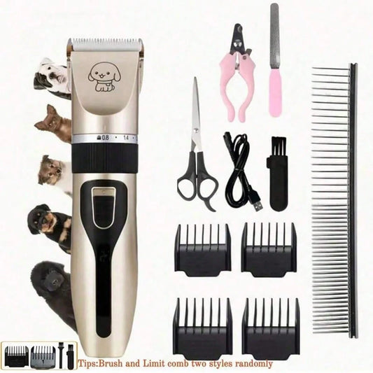 Rechargeable Pet Hair Trimmer, Suitable For Dogs & Cats, Quiet Low-Noise Electric Grooming Kit, Cordless Waterproof Shaver With Ceramic Blades, USB Charging, 5 Speed Settings, 4 Comb Guides, For Trimm