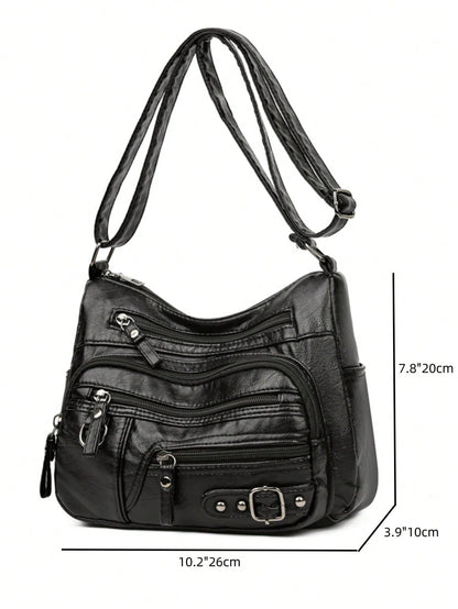 Red Buckle Decorated Casual Large Capacity Women's Shoulder Bag, Suitable For Daily Life