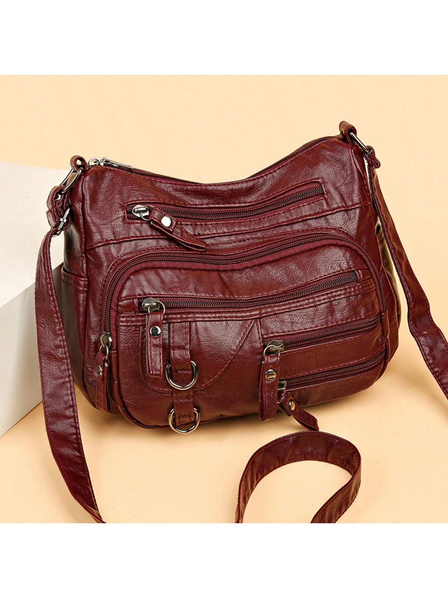 Red Buckle Decorated Casual Large Capacity Women's Shoulder Bag, Suitable For Daily Life