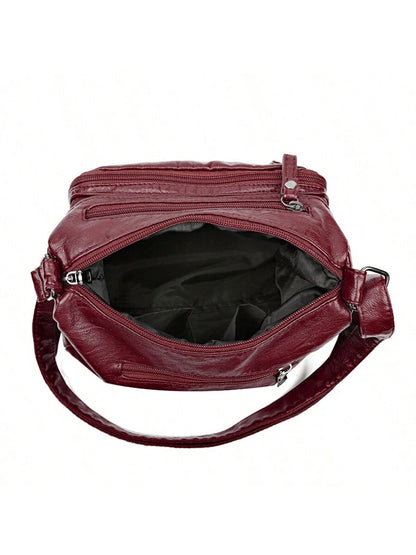 Red Buckle Decorated Casual Large Capacity Women's Shoulder Bag, Suitable For Daily Life