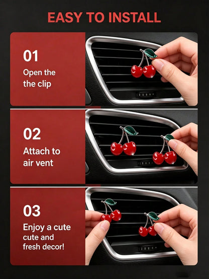 Red Cherry Metal Car Vent Freshener Clip, Fresh Air Car Air Conditioner Vent Ornament, Sturdy Easy To Install Stylish Car Decor Gift