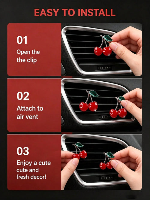 Red Cherry Metal Car Vent Freshener Clip, Fresh Air Car Air Conditioner Vent Ornament, Sturdy Easy To Install Stylish Car Decor Gift