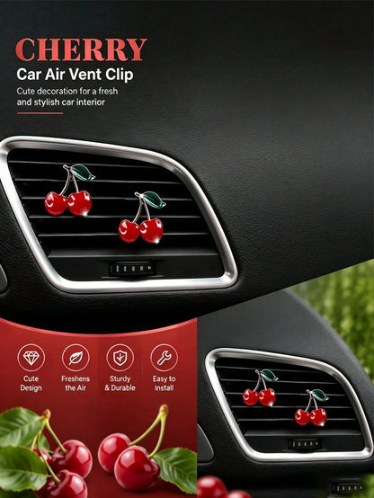 Red Cherry Metal Car Vent Freshener Clip, Fresh Air Car Air Conditioner Vent Ornament, Sturdy Easy To Install Stylish Car Decor Gift