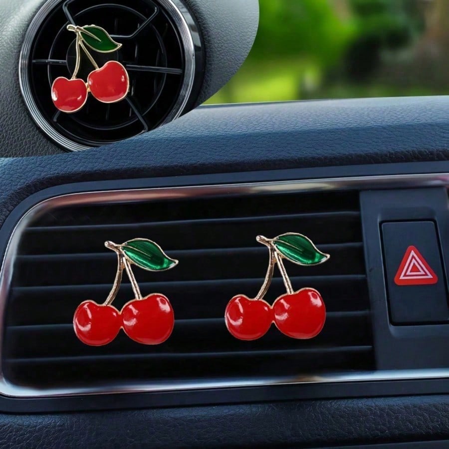 Red Cherry Metal Car Vent Freshener Clip, Fresh Air Car Air Conditioner Vent Ornament, Sturdy Easy To Install Stylish Car Decor Gift