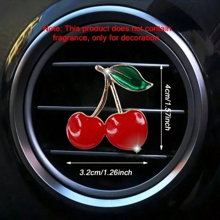 Red Cherry Metal Car Vent Freshener Clip, Fresh Air Car Air Conditioner Vent Ornament, Sturdy Easy To Install Stylish Car Decor Gift