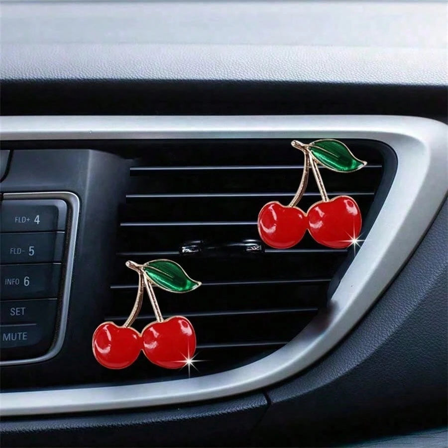Red Cherry Metal Car Vent Freshener Clip, Fresh Air Car Air Conditioner Vent Ornament, Sturdy Easy To Install Stylish Car Decor Gift