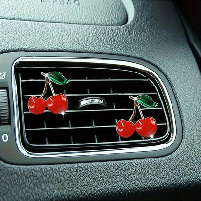 Red Cherry Metal Car Vent Freshener Clip, Fresh Air Car Air Conditioner Vent Ornament, Sturdy Easy To Install Stylish Car Decor Gift
