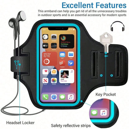 Reflective Sports Armband Phone Holder, Lightweight Running Phone Band Fits Up To 7 Inch Phones For Jogging Cycling Workout