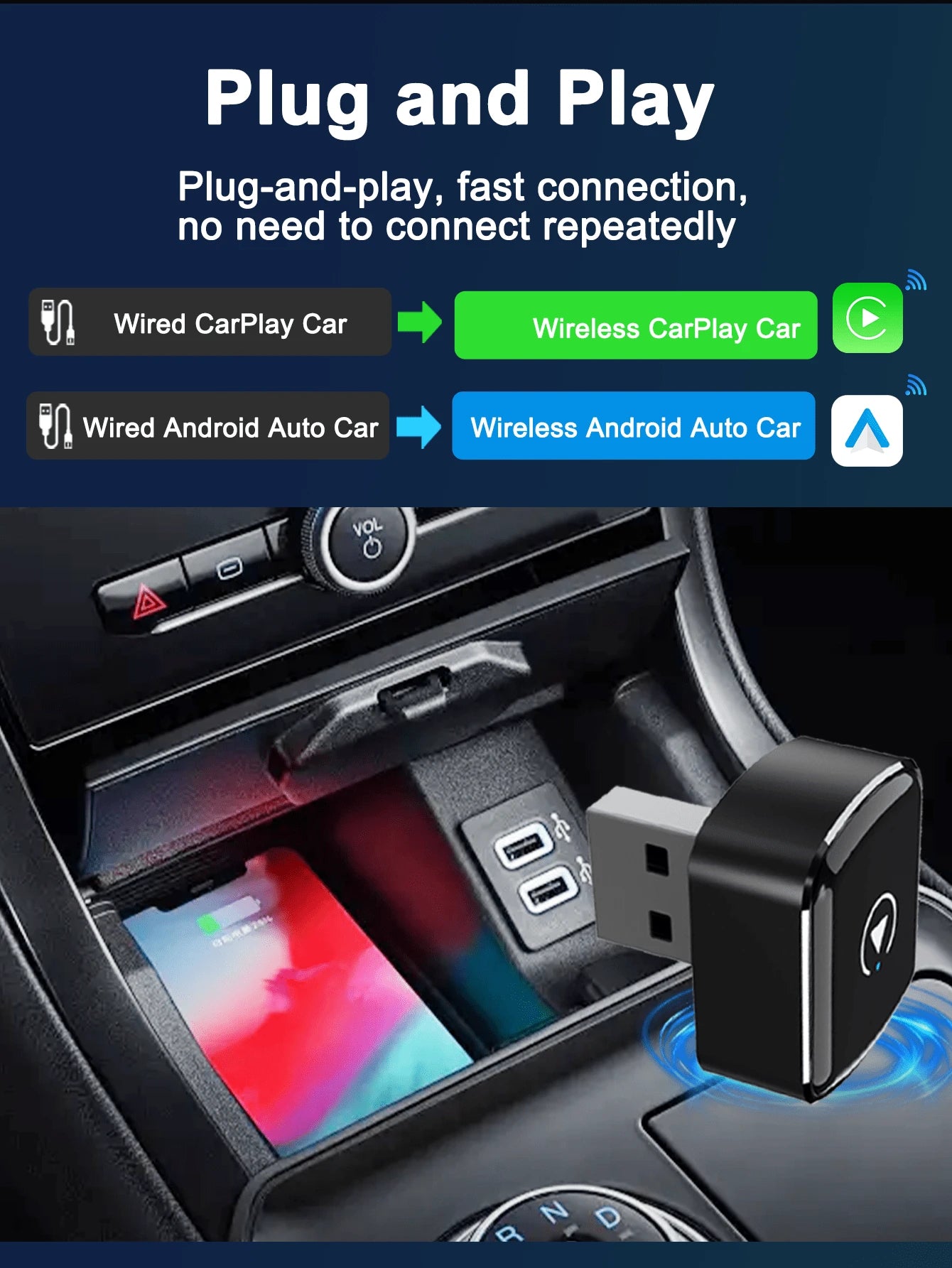REMAX Wireless CarPlay Adapter Compatible With Apple CarPlay, Easy To Upgrade Wired CarPlay To Wireless, Instant Connectivity, Automatic Reconnect, Super Mini Car Play Dongle For IPhone Fit For Cars W