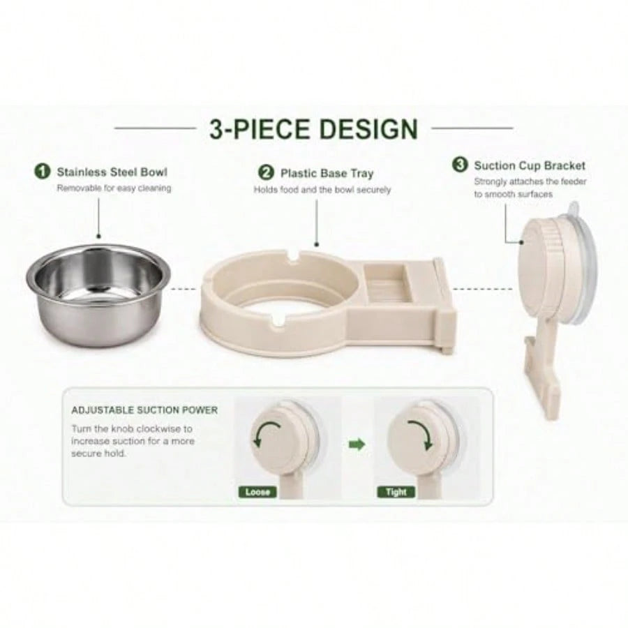 Reptile Feeding Ledge With Suction Cup Removable Stainless Steel Bowl Feeder Aquarium Terrarium Food Water Dish Accessory For Gecko Chameleon Bearded Dragon Lizard