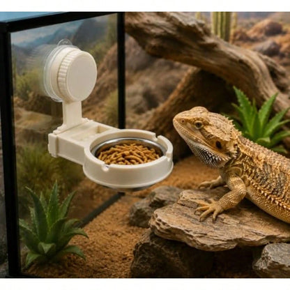 Reptile Feeding Ledge With Suction Cup Removable Stainless Steel Bowl Feeder Aquarium Terrarium Food Water Dish Accessory For Gecko Chameleon Bearded Dragon Lizard
