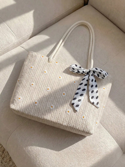 Resyla Floral Print Decorative Scarf For Mini Shoulder Bag, Fashionable Bow Purse For Women