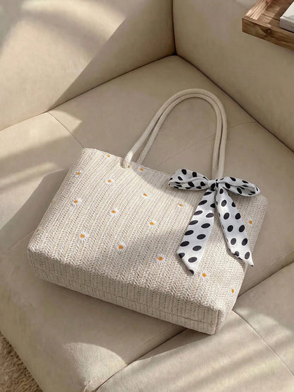 Resyla Floral Print Decorative Scarf For Mini Shoulder Bag, Fashionable Bow Purse For Women
