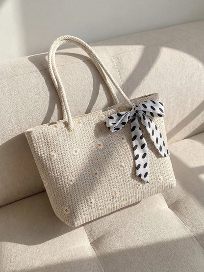 Resyla Floral Print Decorative Scarf For Mini Shoulder Bag, Fashionable Bow Purse For Women