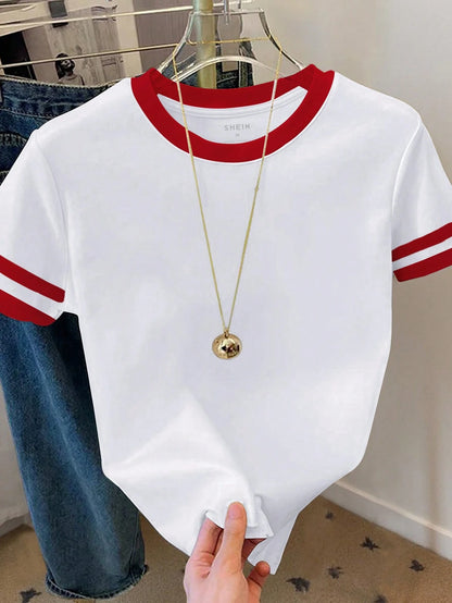 Resyla Plus Size Casual Color Block Round Neck Short Sleeve T-Shirt