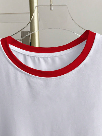 Resyla Plus Size Casual Color Block Round Neck Short Sleeve T-Shirt