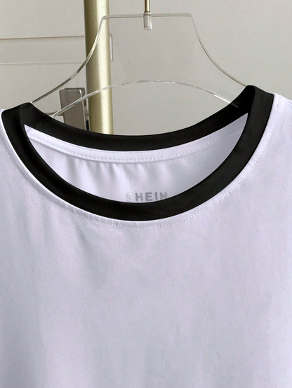 Resyla Plus Size Casual Color Block Round Neck Short Sleeve T-Shirt