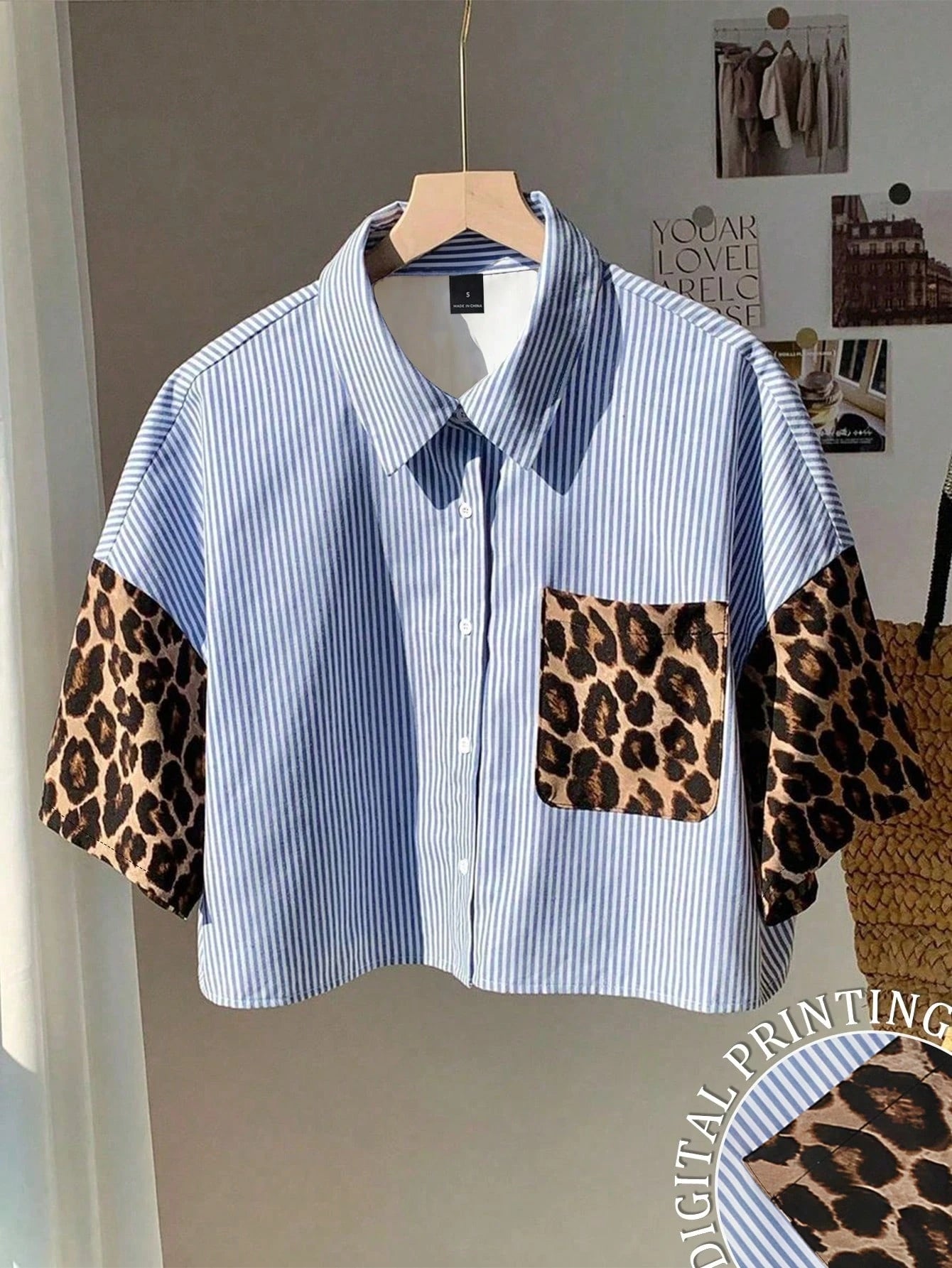 Resyla Plus Size Women Leopard Print Patchwork Striped Casual Top, Summer