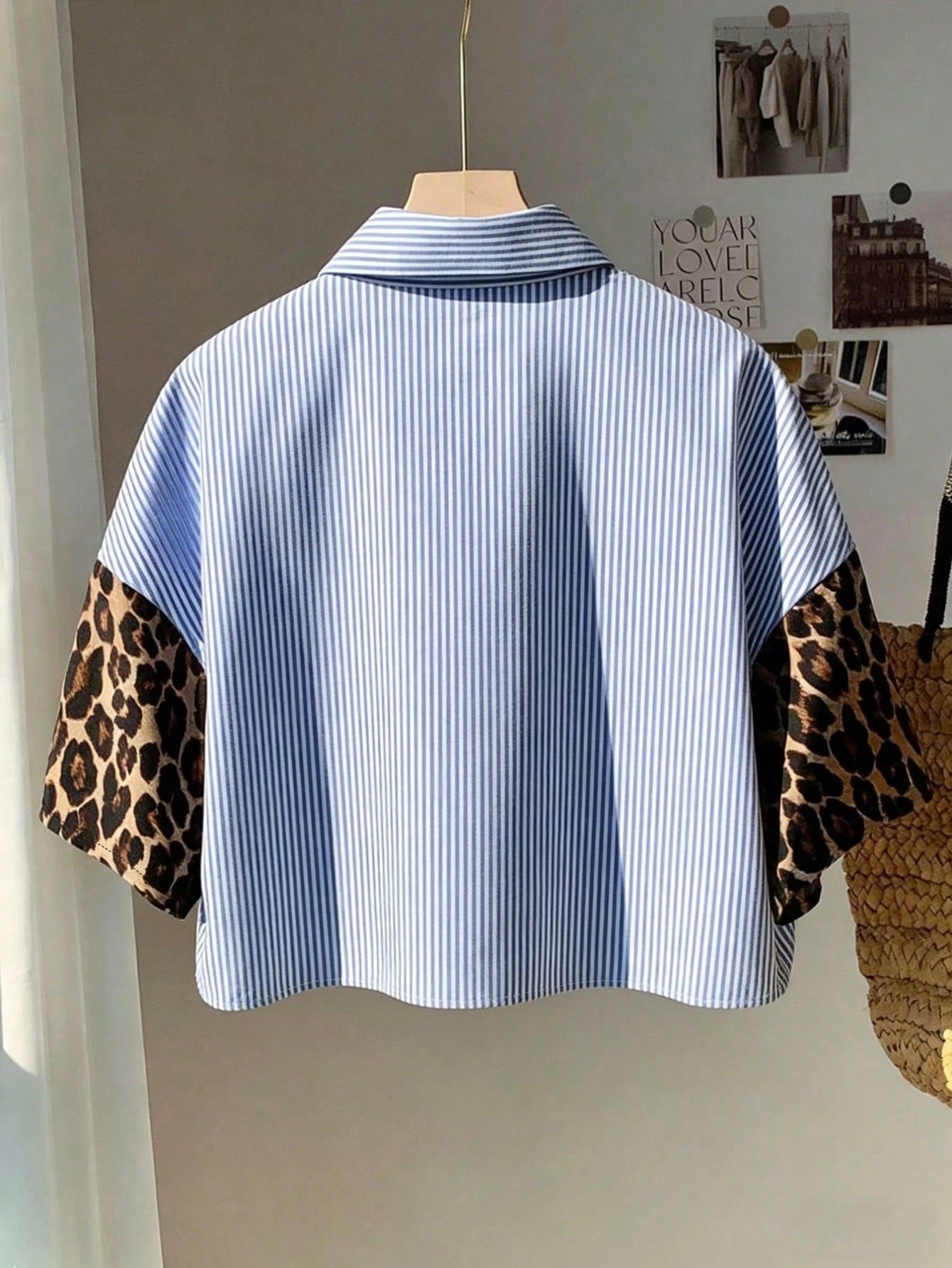 Resyla Plus Size Women Leopard Print Patchwork Striped Casual Top, Summer