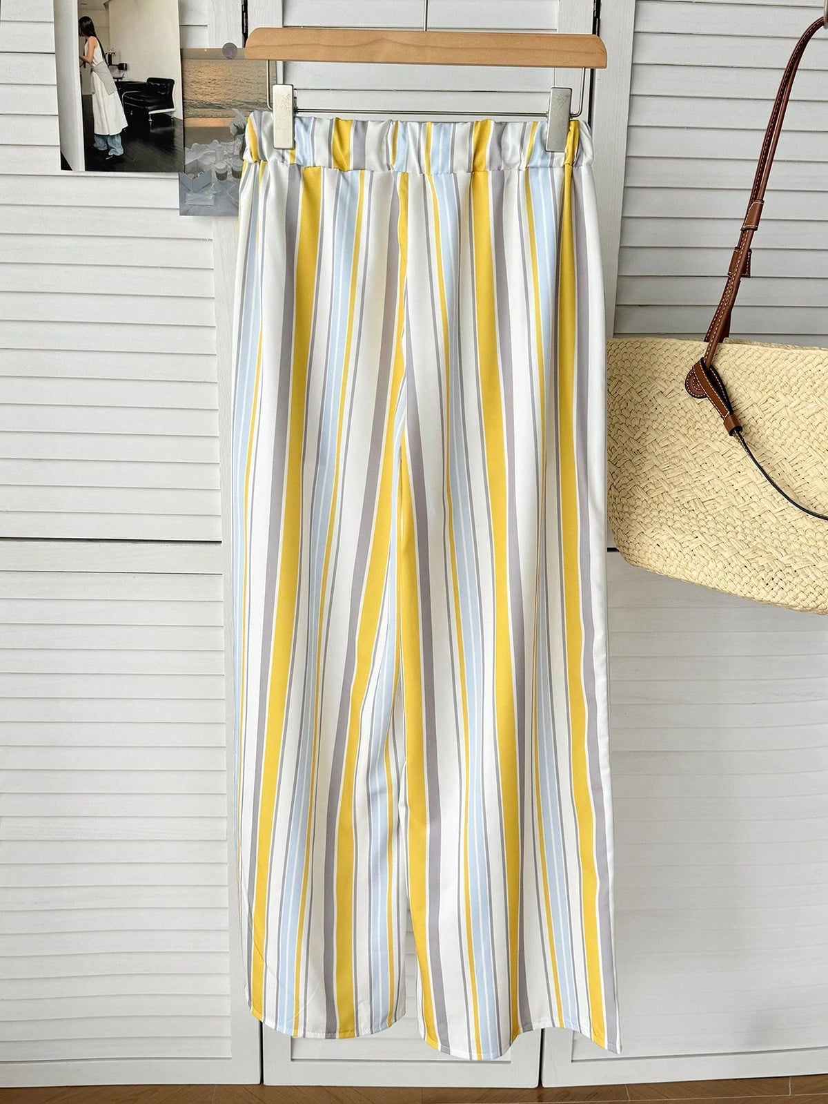 Resyla Women Bottoms,INF Laid-Back Style Striped Color-Blocking Design 2026 Spring/Summer New Casual Pants With Elastic Waist And Slimming Effect